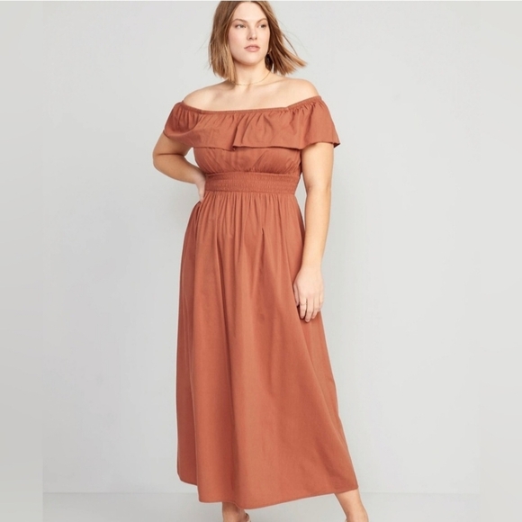 Old Navy Waist Defined Ruffled Off Shoulder Smocked Maxi Dress - Picture 1 of 11